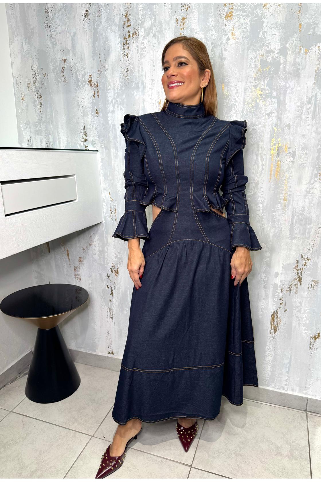 Denim Cut Out Maxi Dress